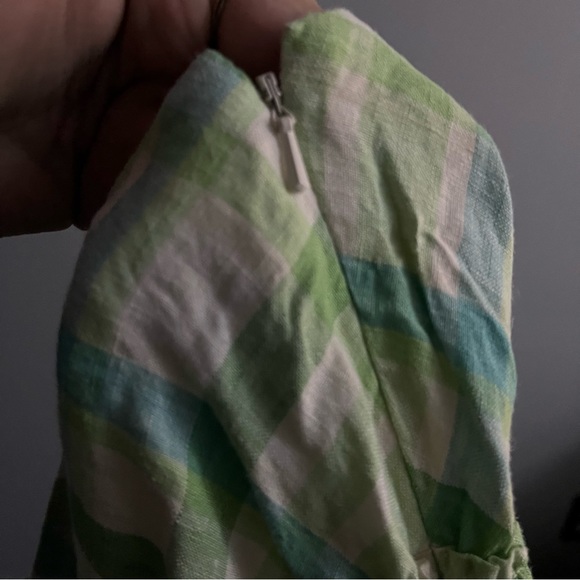 LOFT Spring Plaid 100% Linen Skirt in green and blue Sz 12 petite - Picture 4 of 7